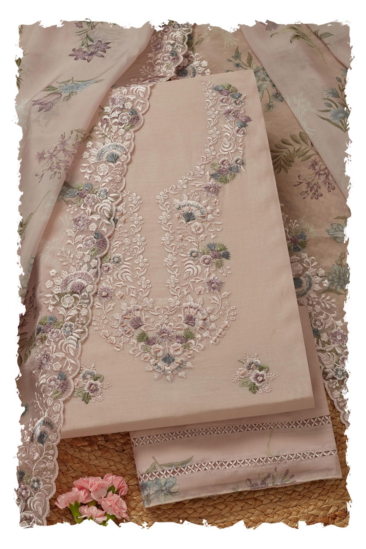 Soch Womens Mul Chanderi Embroidered Unstitch Dress Material With Thread Work