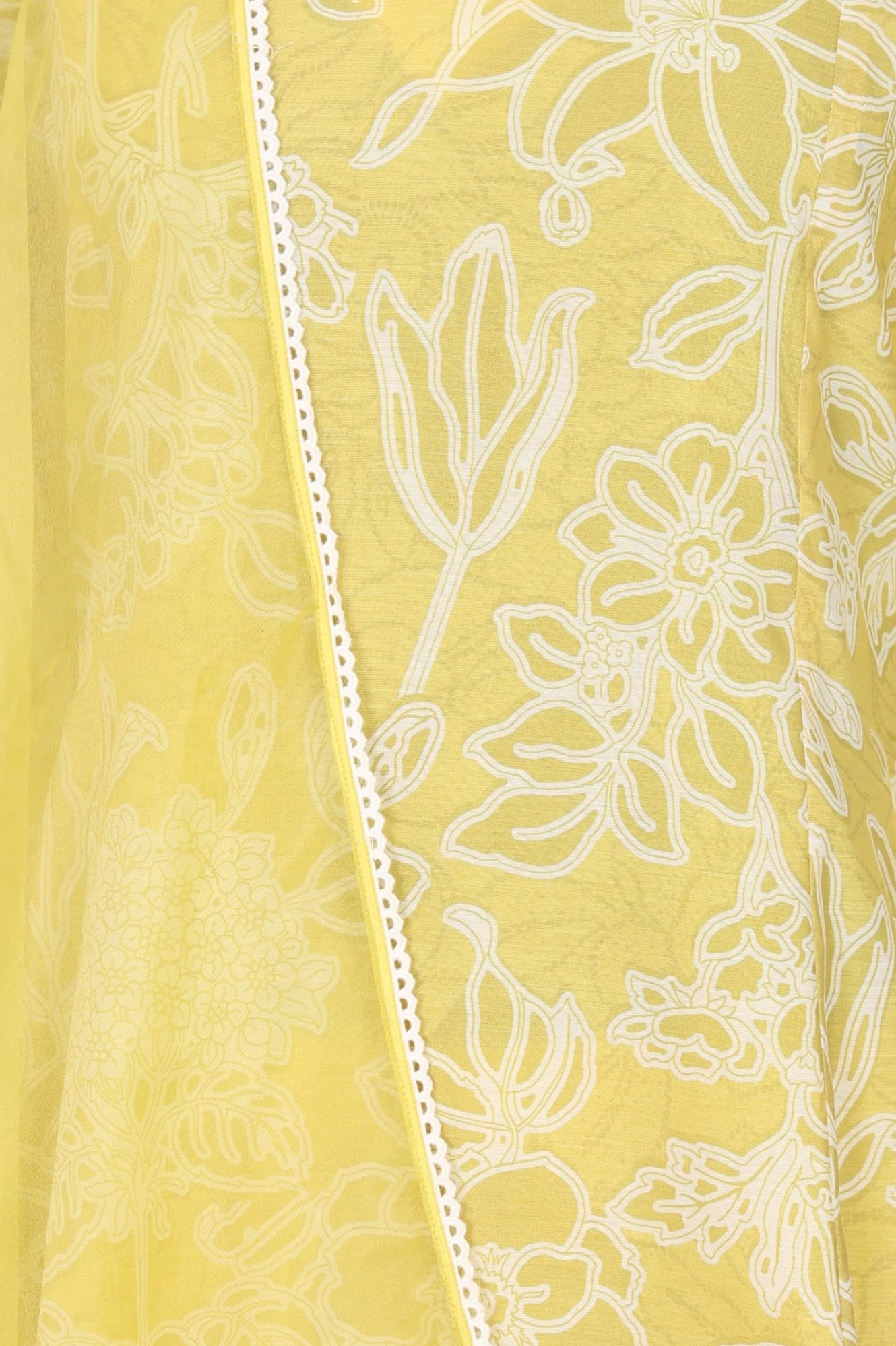 W for Woman Yellow Floral Printed Chanderi A-line Kurta with Pants and Dupatta Set - (WS12702-127279-S)