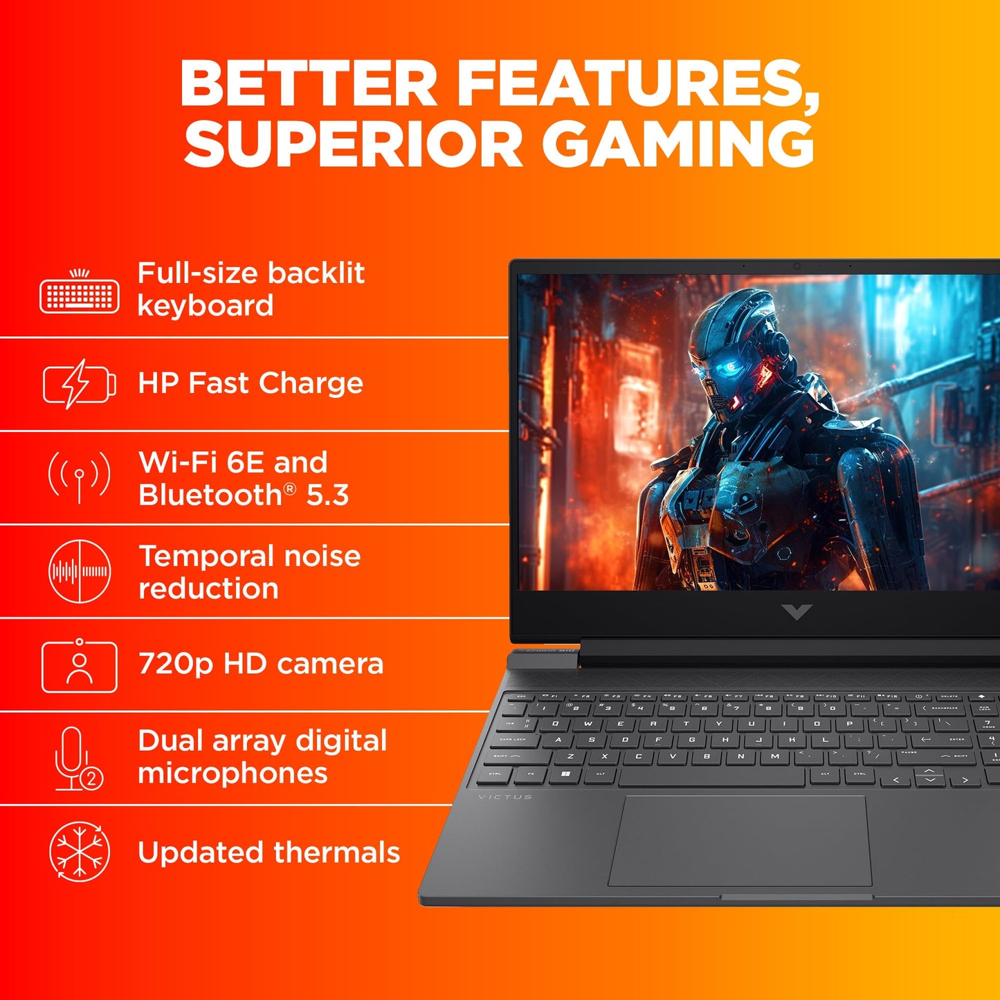 HP Victus Gaming Laptop 15,13th Gen Intel Core i7-13620H,15.6-inch(39.6 cm),FHD,Anti-Glare,16GB DDR4,512GB SSD,NVIDIA GeForce RTX 4050 Laptop GPU,Audio by B&O,Windows 11,Black,2.29kg,15-fa1274TX