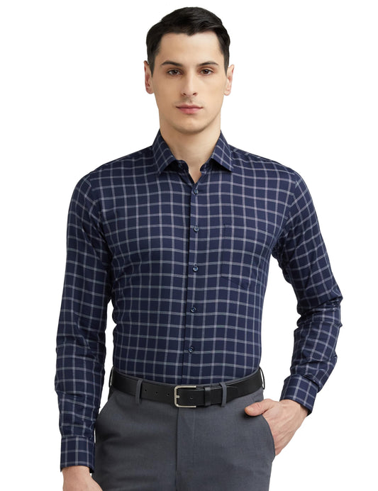 Van Heusen Cotton Men's Solid Slim Fit Shirt (VHSFRSLB253641_Navy 40)