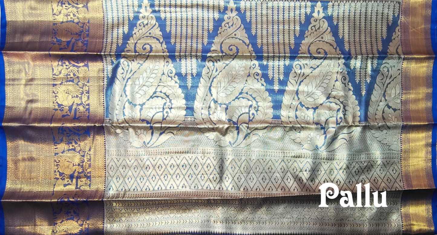 VFCollections Women's Kanchipuram Silk Pure Pattu Sarees With Blouse (VFC635-1)