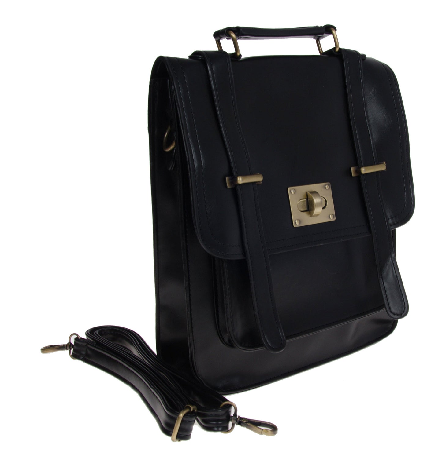 Artisan Crafted Leather Look Messenger Bag/Handbag Backpack/Office Bag/Shoulder Bag (Black) with Removable Straps For Women/Girls