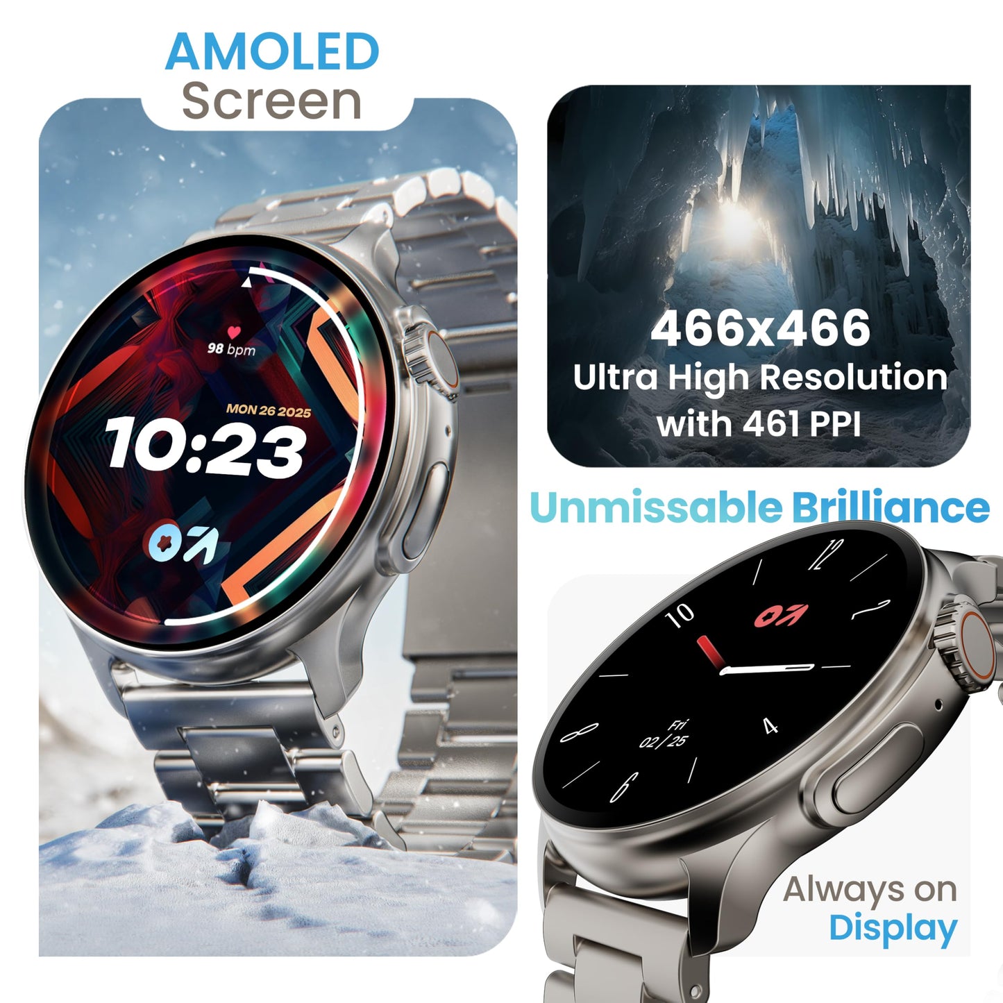 Boult GOBOULT (Formerly Newly Launched Crown R Pro Smart Watch 1.43''HD AMOLED, Working Crown, Zinc Alloy Frame, 600 Nits Brightness, AI Voice Assistant, SpO2 Monitoring, 120+ Sports Mode (Chrome)
