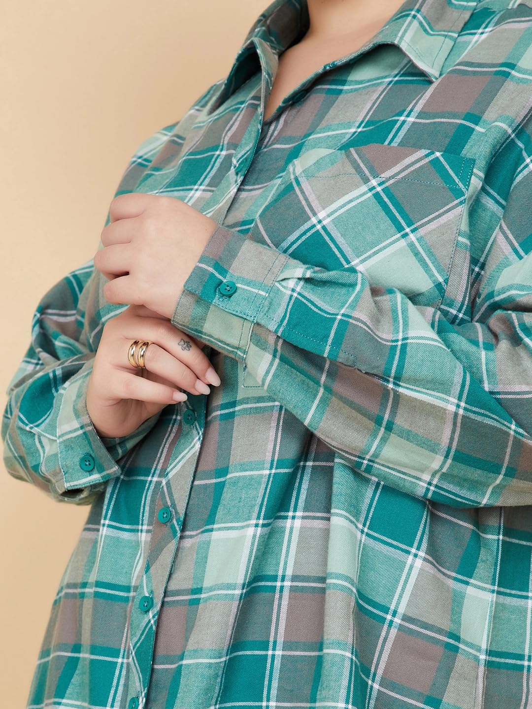 Max Women Checked Oversized Shirt (Green_3XL)