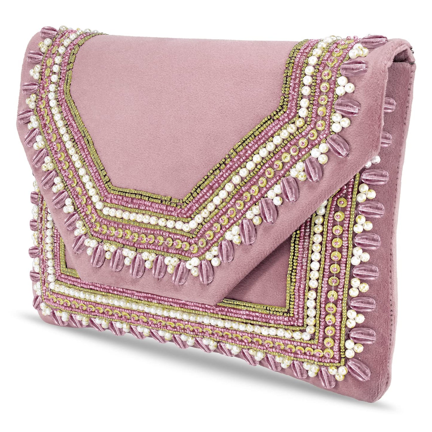 Peora Clutch Women's Purse Bridal Bag For Casual Detachable Strap Evening Sling Bag (Pink)-C58PK