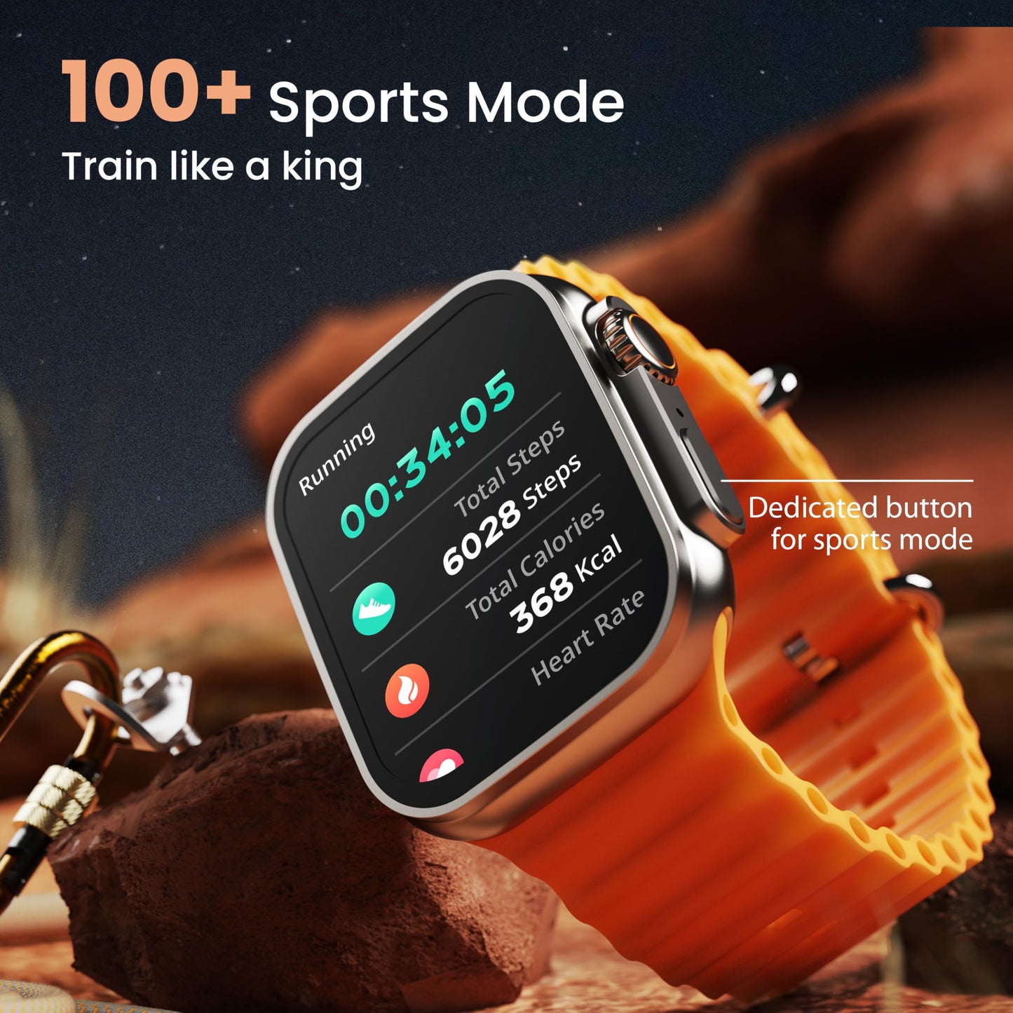 GOBOULT Newly Launched Crown Smart Watch 1.95'' Screen, BT Calling, Working Crown, Zinc Alloy Frame, 900 Nits Brightness, AI Voice Assistant, SpO2 Monitoring, 120+ Sports Mode (Tangerine)