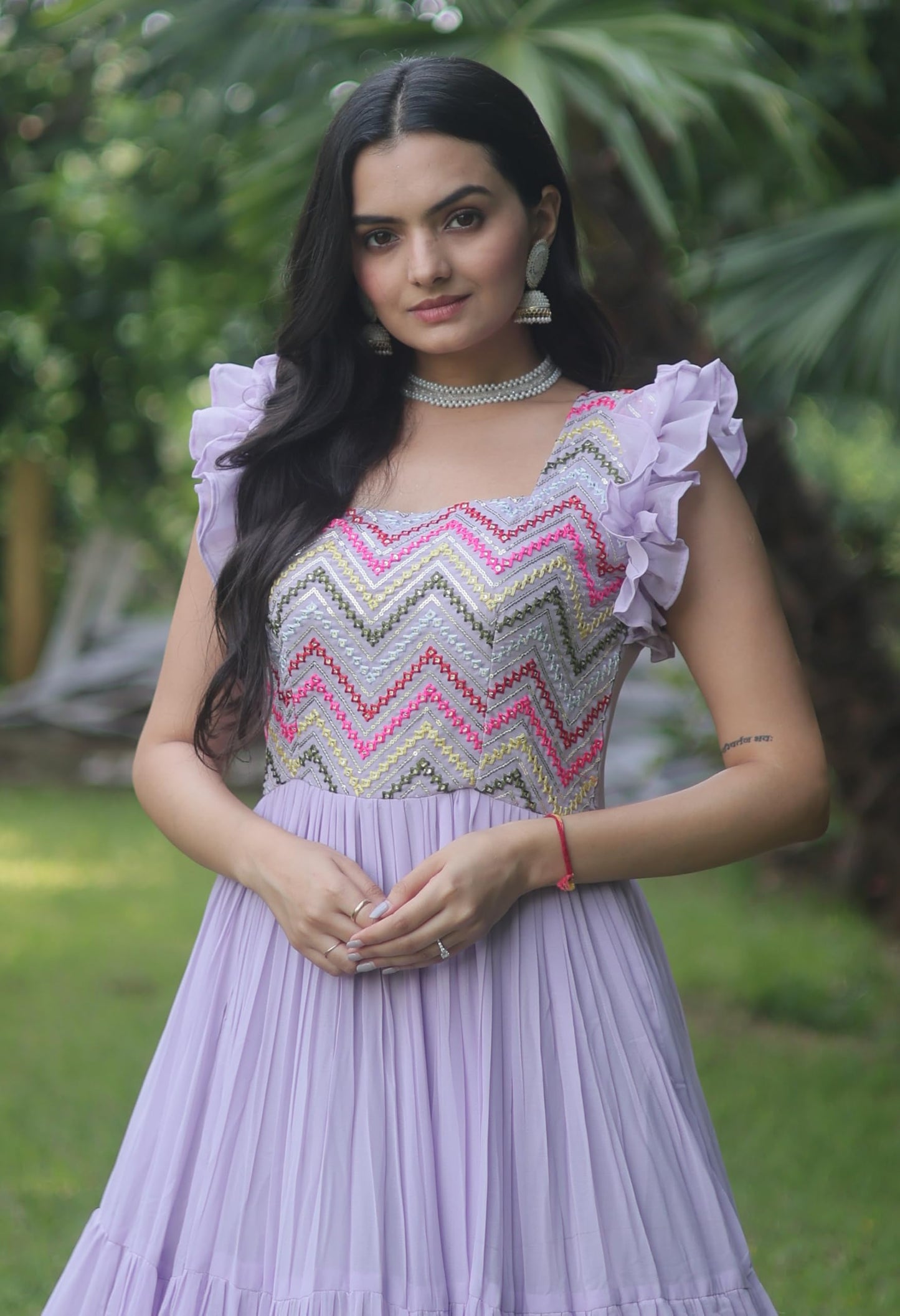 Fashion Basket Grey Faux Georgette Embroidered Anarkali Gown for Women (X-Large, Purple)