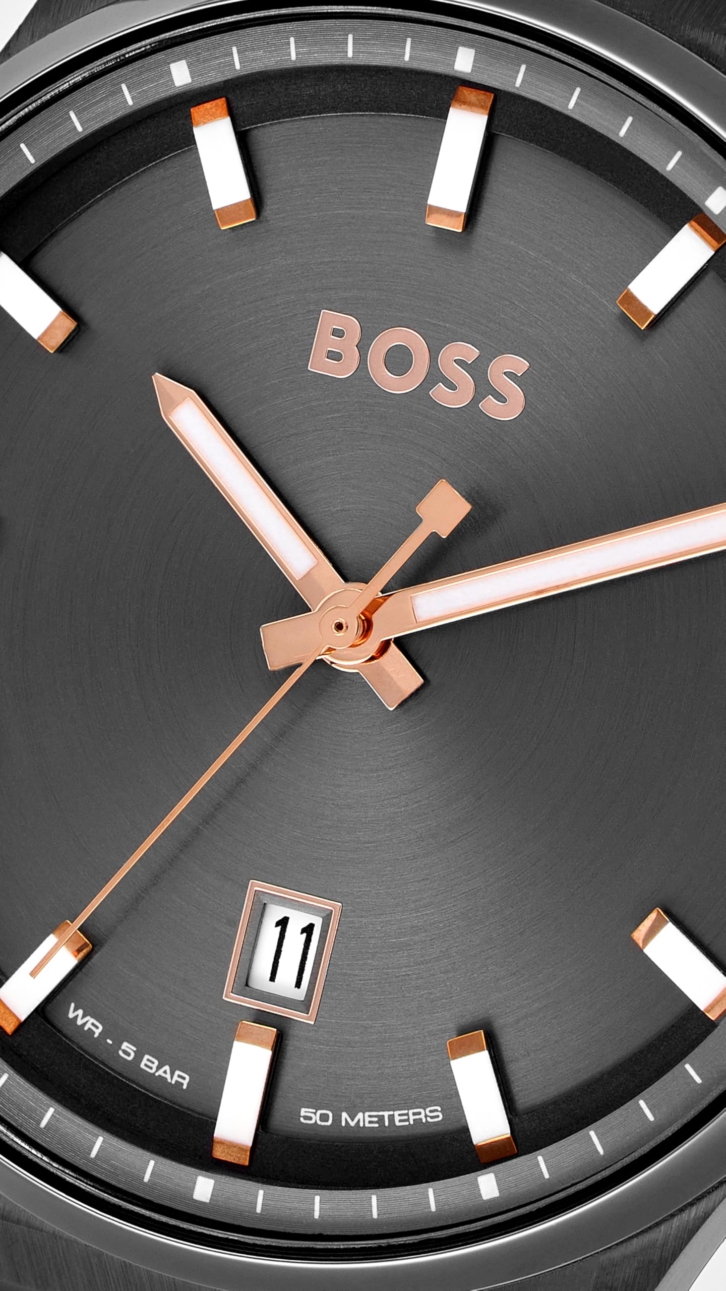 HUGO BOSS Mens Stainless Steel Analog Grey Dial Watch-1514078, Band Color:Gray