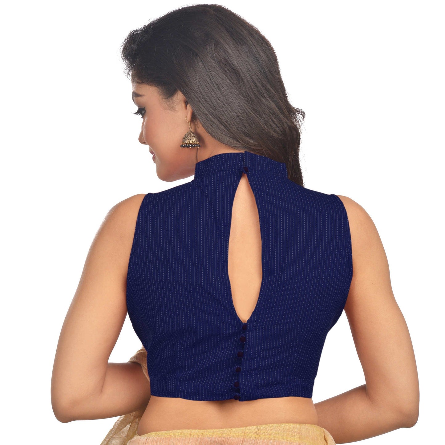 RENE Navy Blue Cotton Dobby blouse