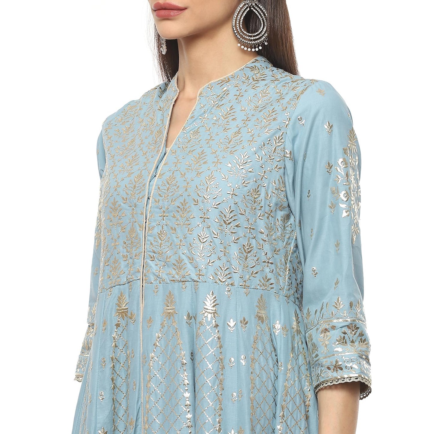 BIBA Viscose Women Printed Relaxed Salwar Kurta Dupatta(Skdkinari8540_Pastel Blue_36)