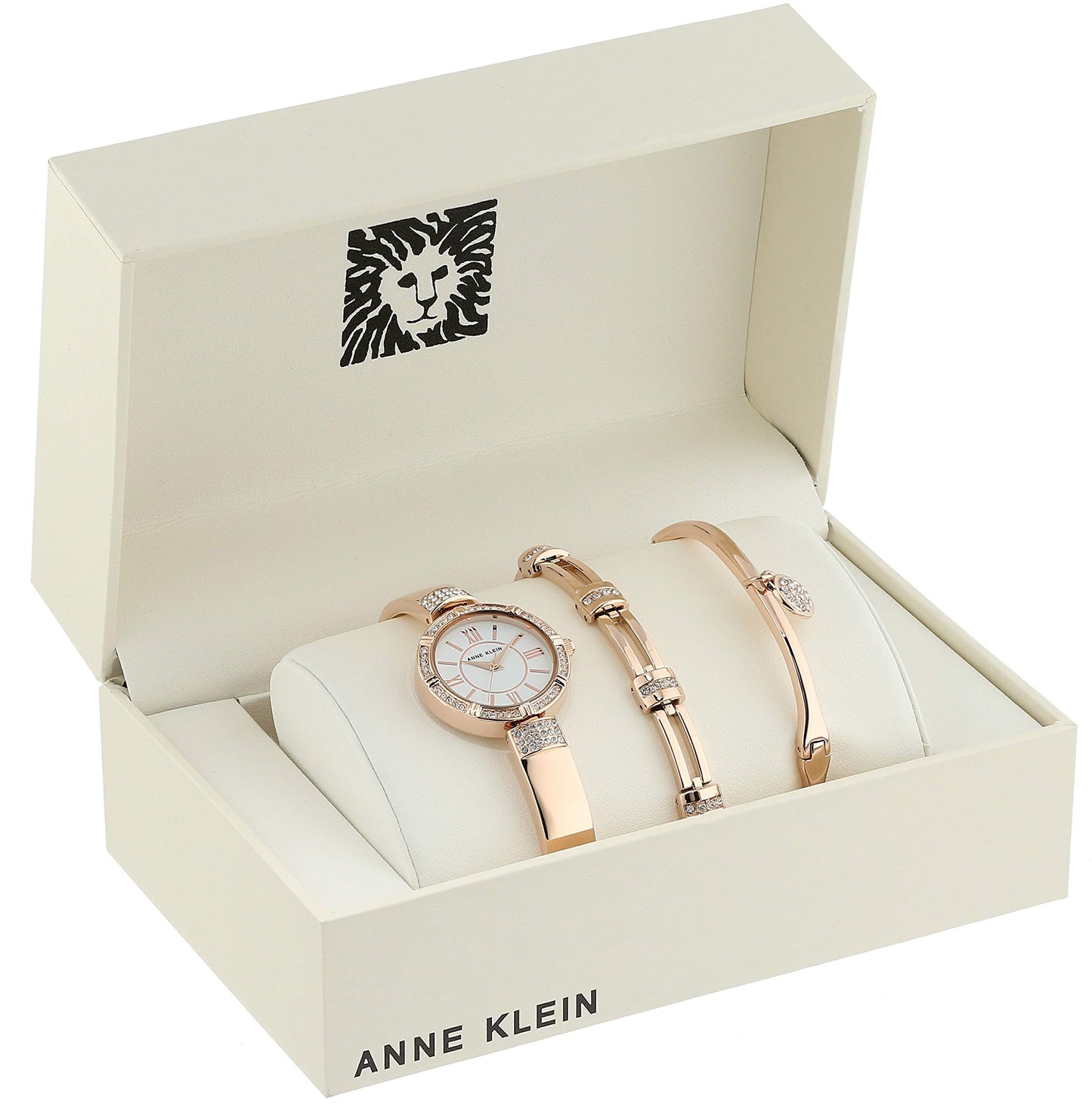 Anne Klein Women's Premium Crystal Accented Watch and Bracelet Set, Rose Gold, Japanese