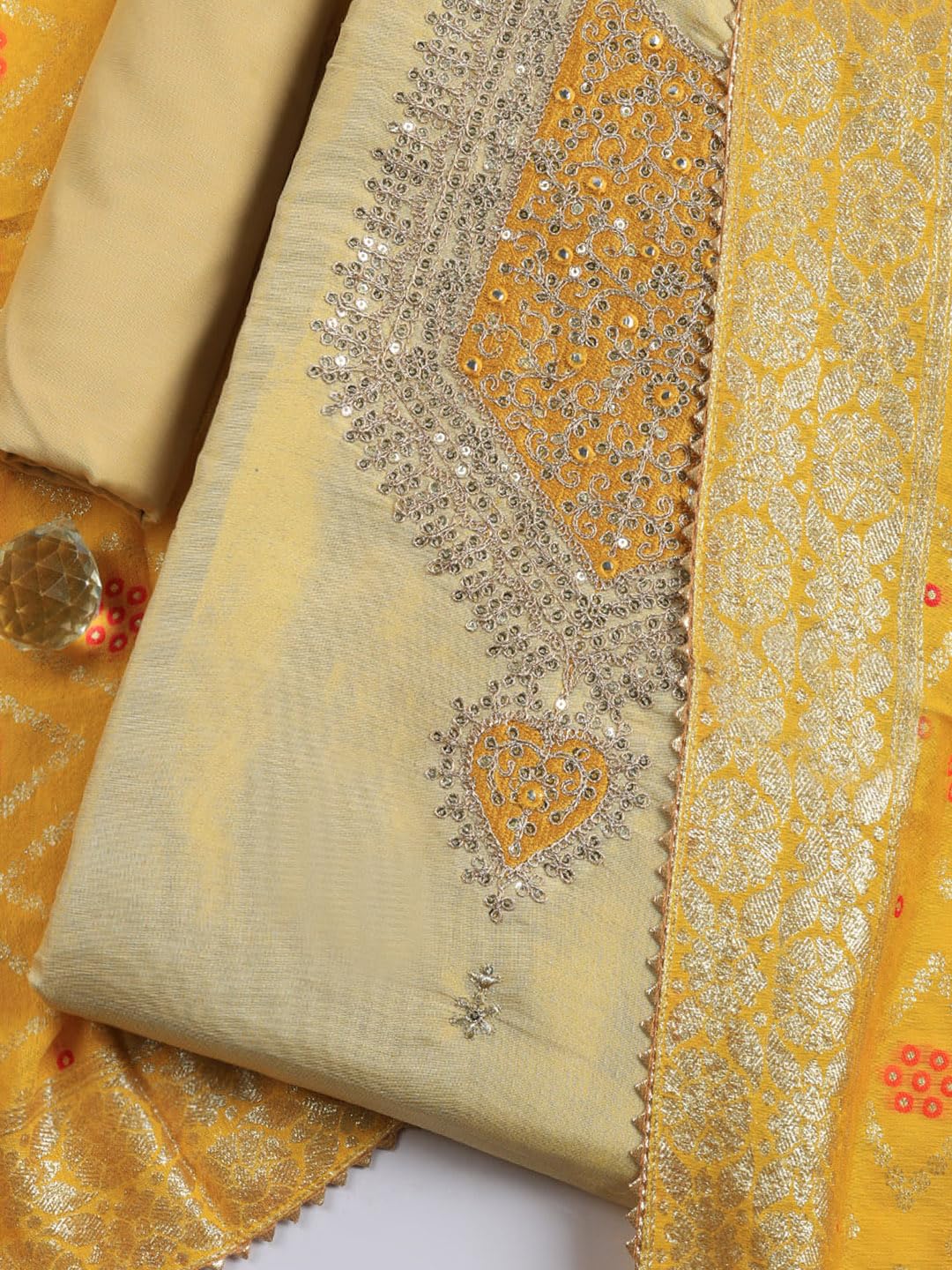 Meena Bazaar Printed Cotton Unstitched Kurta with Bottom & Dupatta