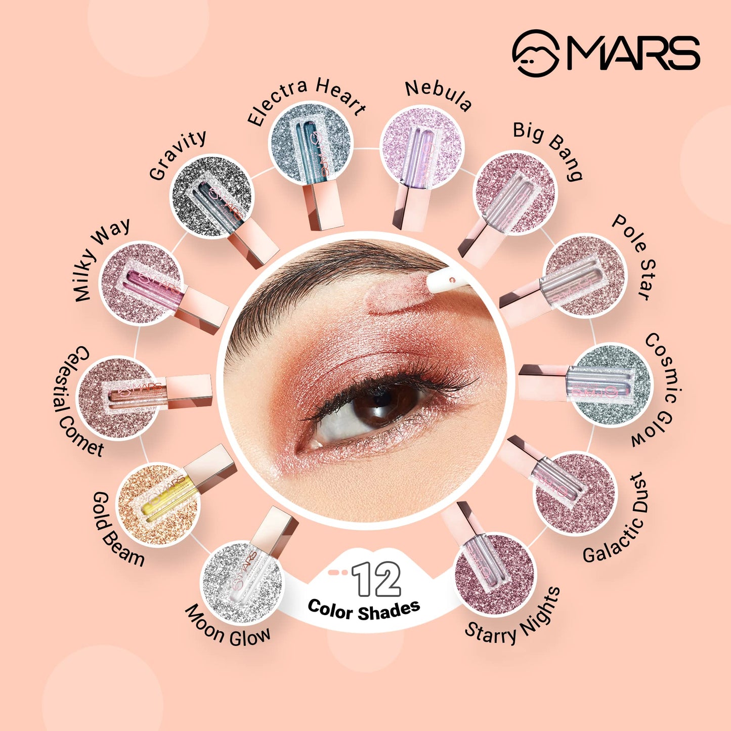 MARS Metallic Liquid Glitter Eyeshadow | Waterproof & Highly Pigmented | Smooth Glide Formula (5.5ml) (Nebula)