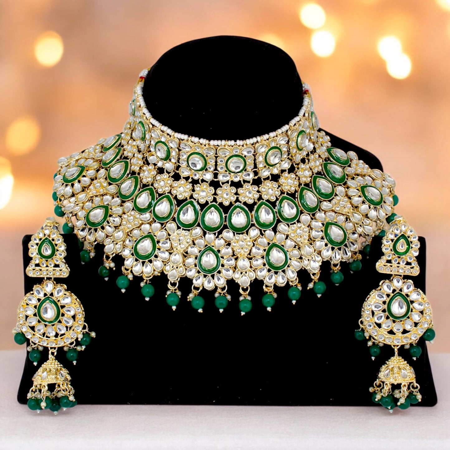 Lucky Jewellery White Kundan And Cz Stone Alloy Bridal Necklace Set For Women (IZK-1604-W)