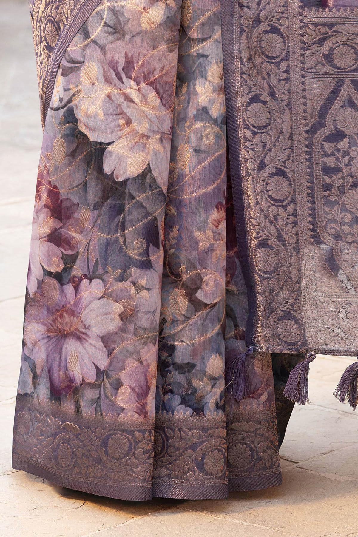 Soch Womens Multicolour Chanderi Floral Print Saree