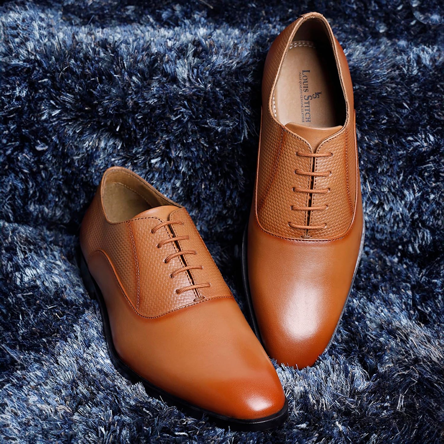LOUIS STITCH Men's British Tan Derby Formal Shoes Handmade Italian Leather Shoes for Men (EUPLDYTN) (Size- 7 UK)