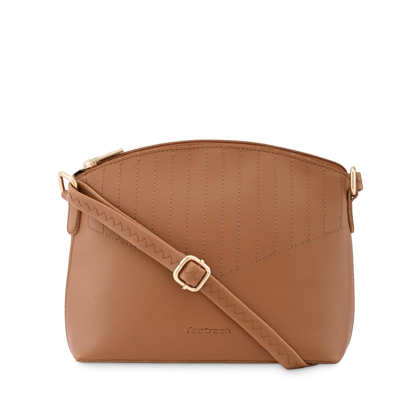 Fastrack Solid Sling Bag for Women, Girls and Ladies | Ladies Purse Handbag | with Adjustable Sling Straps and Zipper Closure Tan