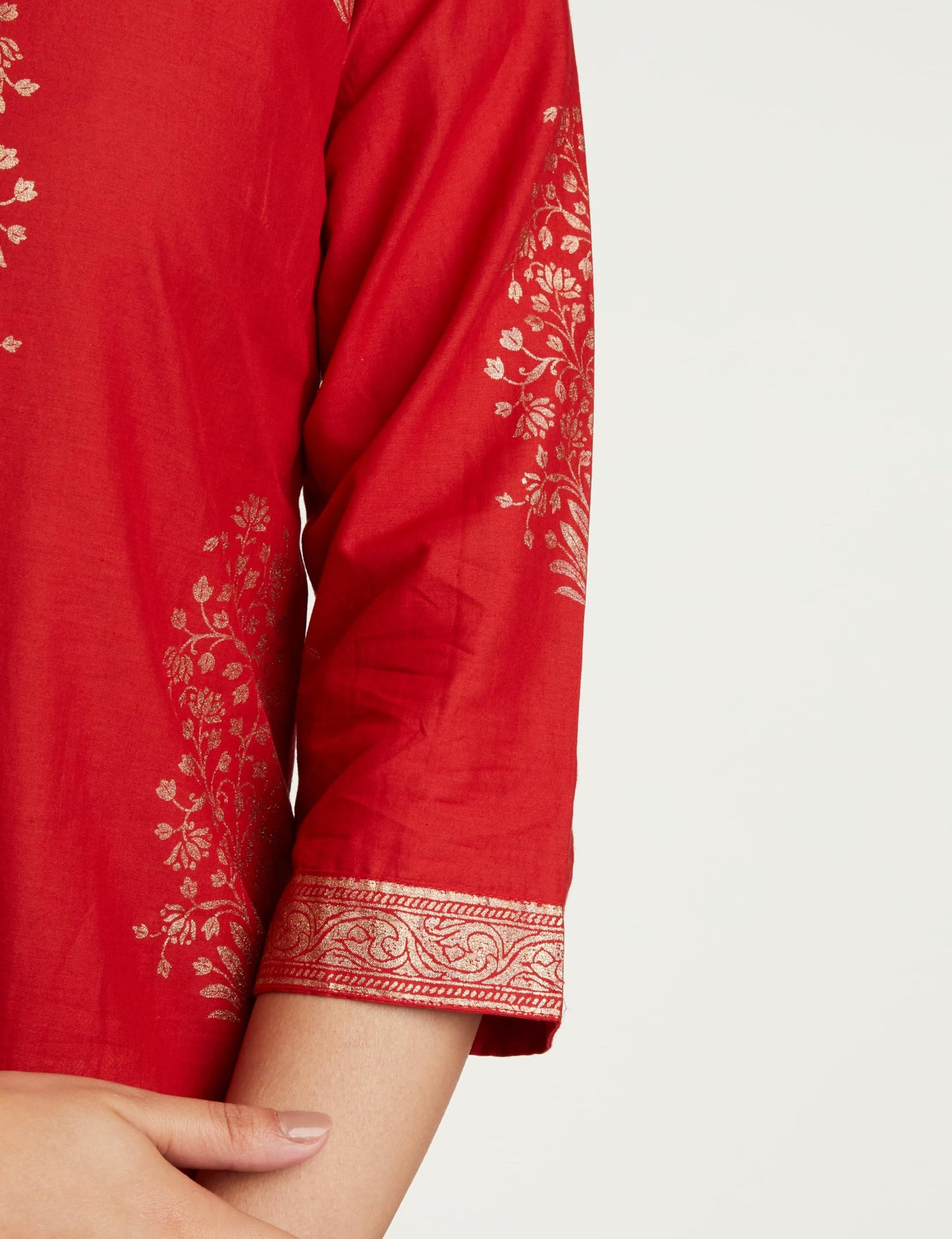 BIBA Women Cotton Printed Relaxed Salwar Kurta Dupatta(Skd7074_Red_36)