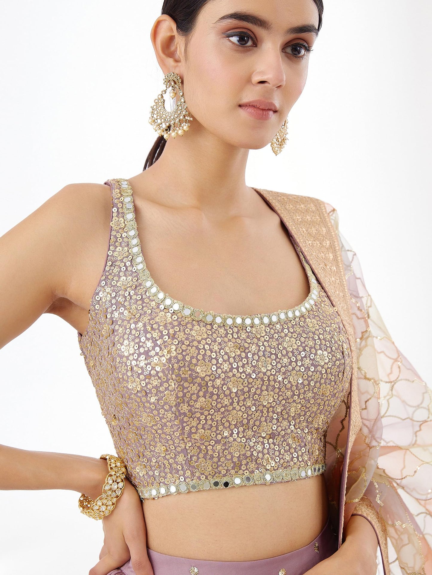 Zeel Clothing Women Georgette Semi stitched Zari Sequins Embroidered Lehenga Choli With Dupatta (5096-Lavender-Latest; Free Size)