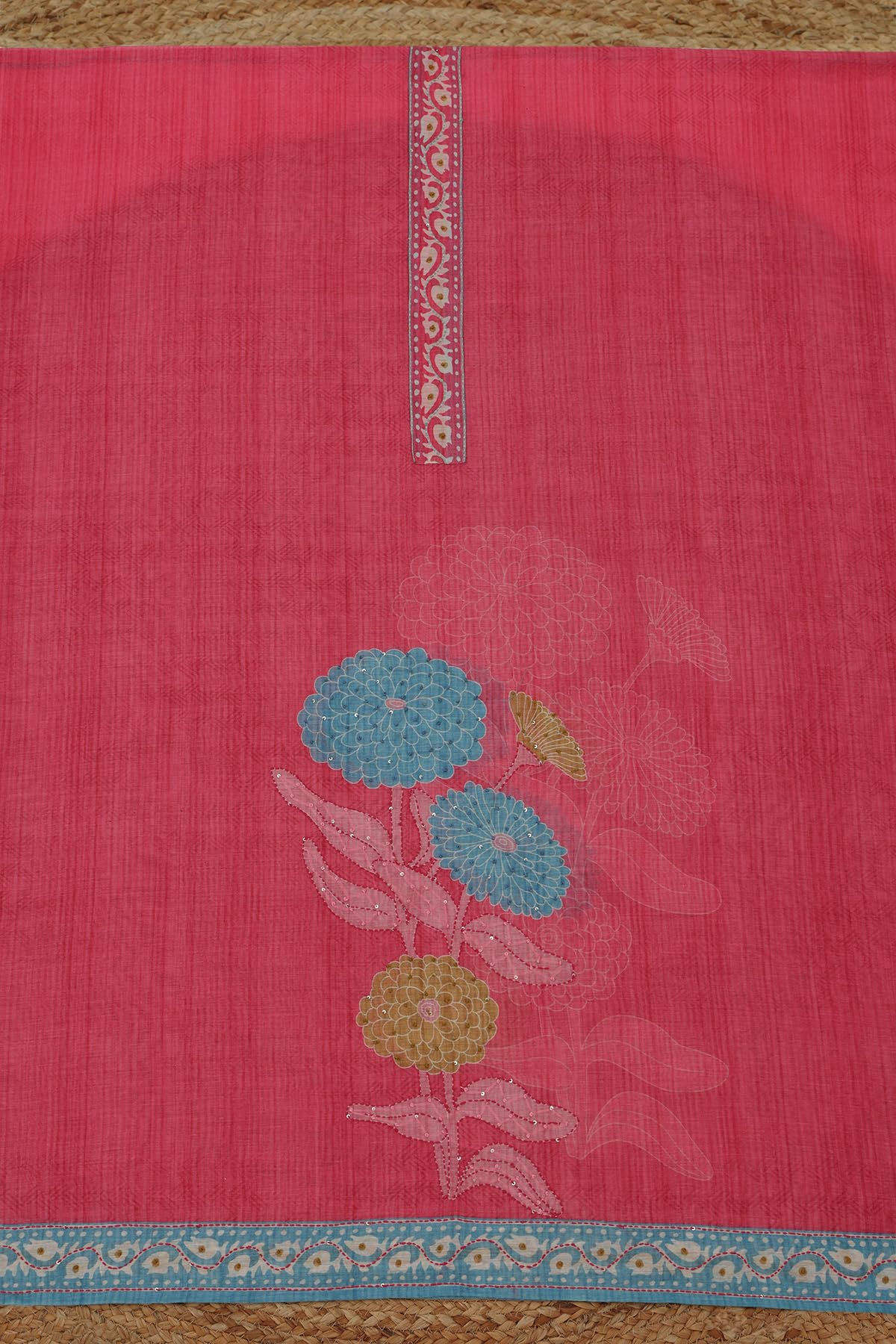 Soch Womens Pink Chanderi Floral Dress Material With Sequins