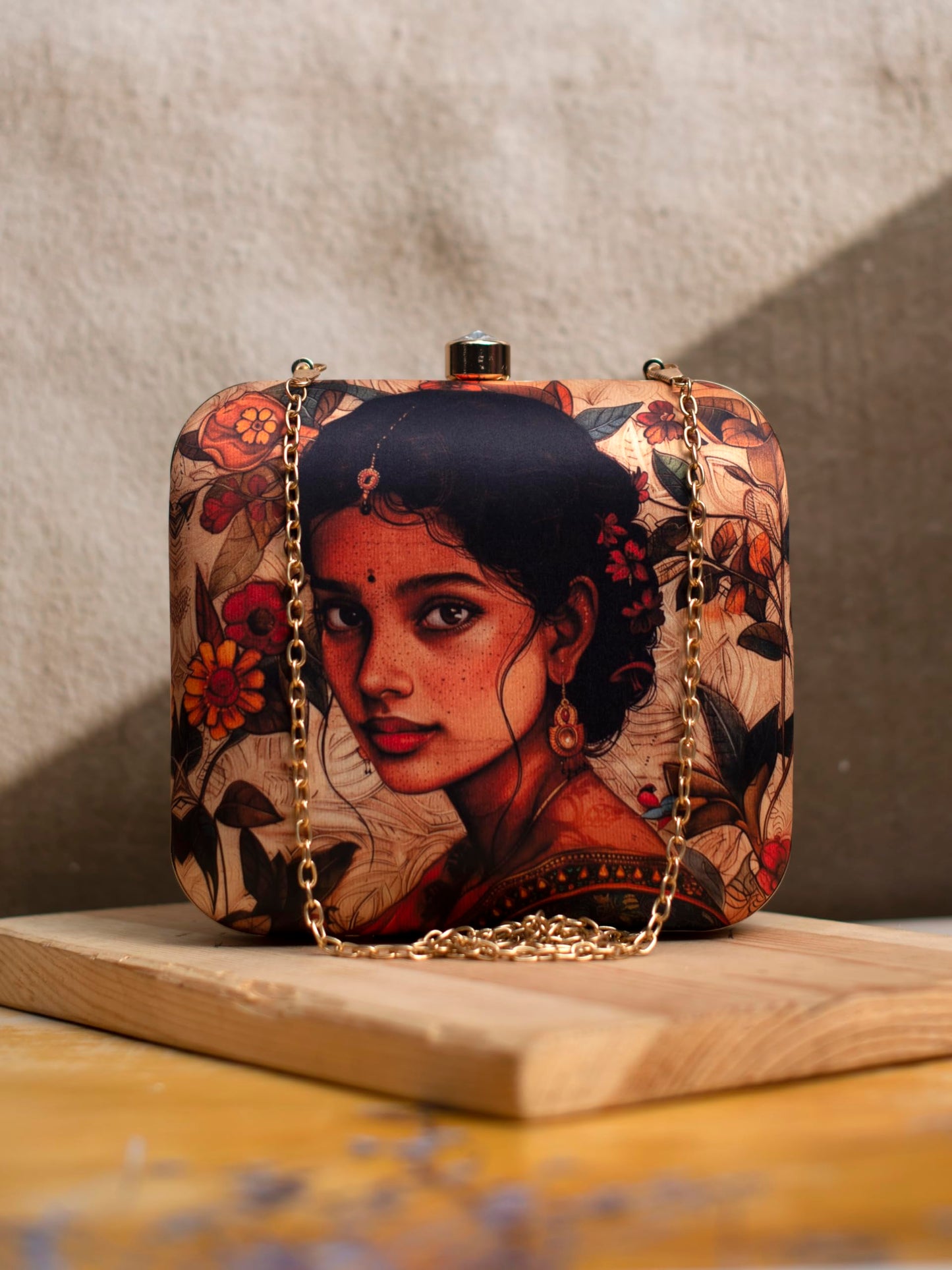 Desi Girl Portrait Printed Clutch