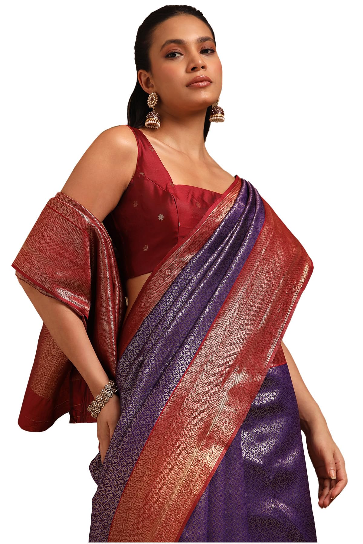 Soch Womens Silk Blend Zari Woven Saree With Zari Woven