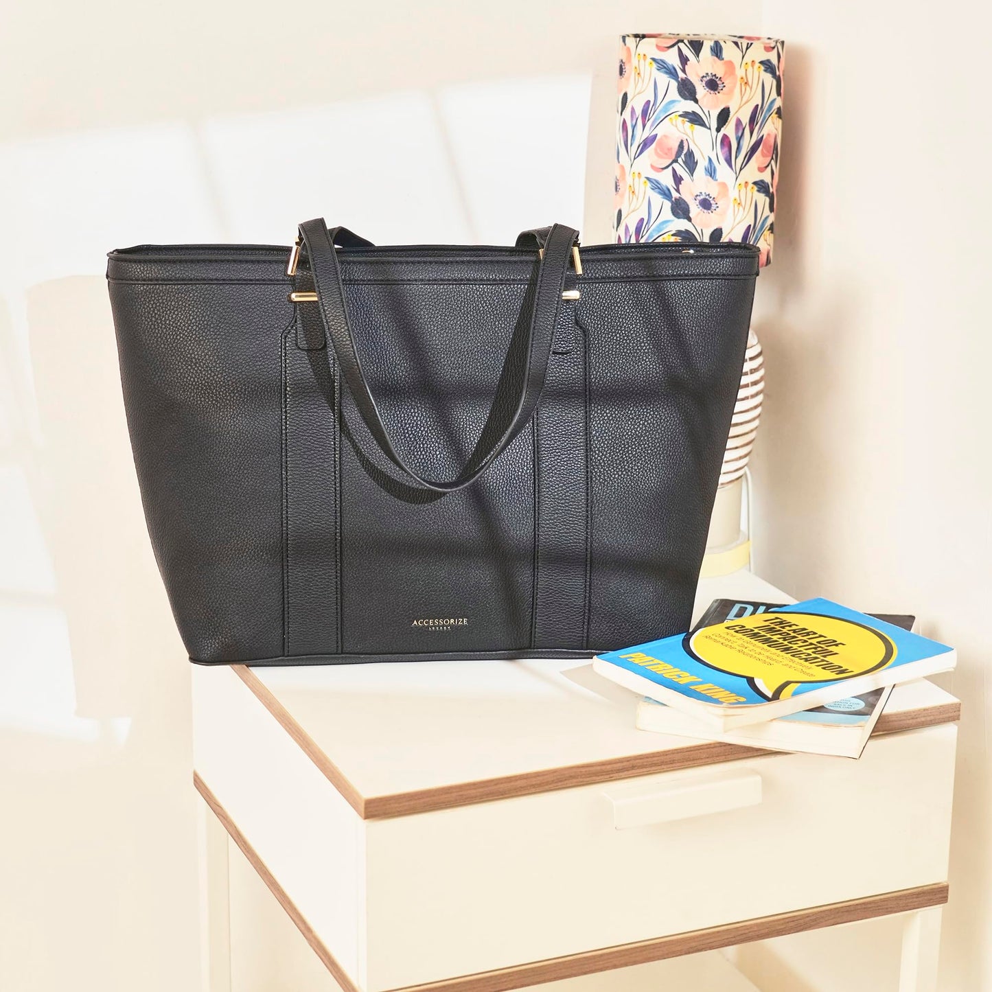 Accessorize London Women's Black Large Structured Laptop Tote for office use | Bags for women | Ladies Purse Handbag| Tote Bags for Women For Office Use, Work