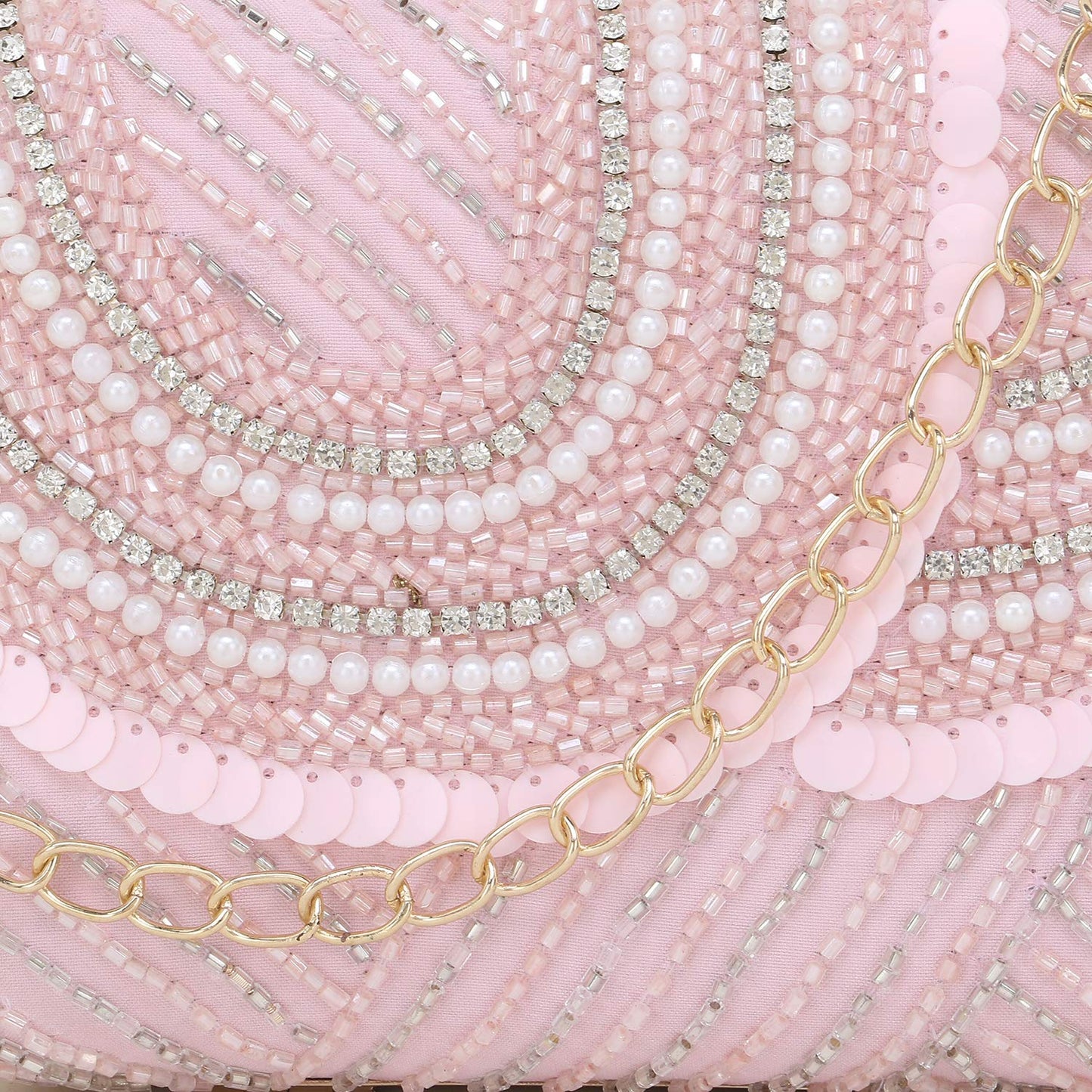 Anekaant Adorn Baby Pink & White Embellished Faux Silk Clutch