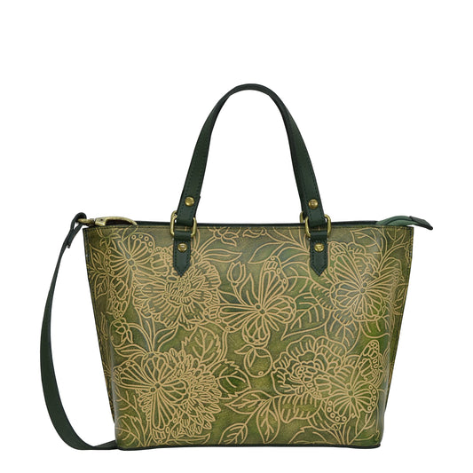 Anuschka Women's Genuine Vegetable Tanned Leather Medium Tote - Tooled Butterfly Jade