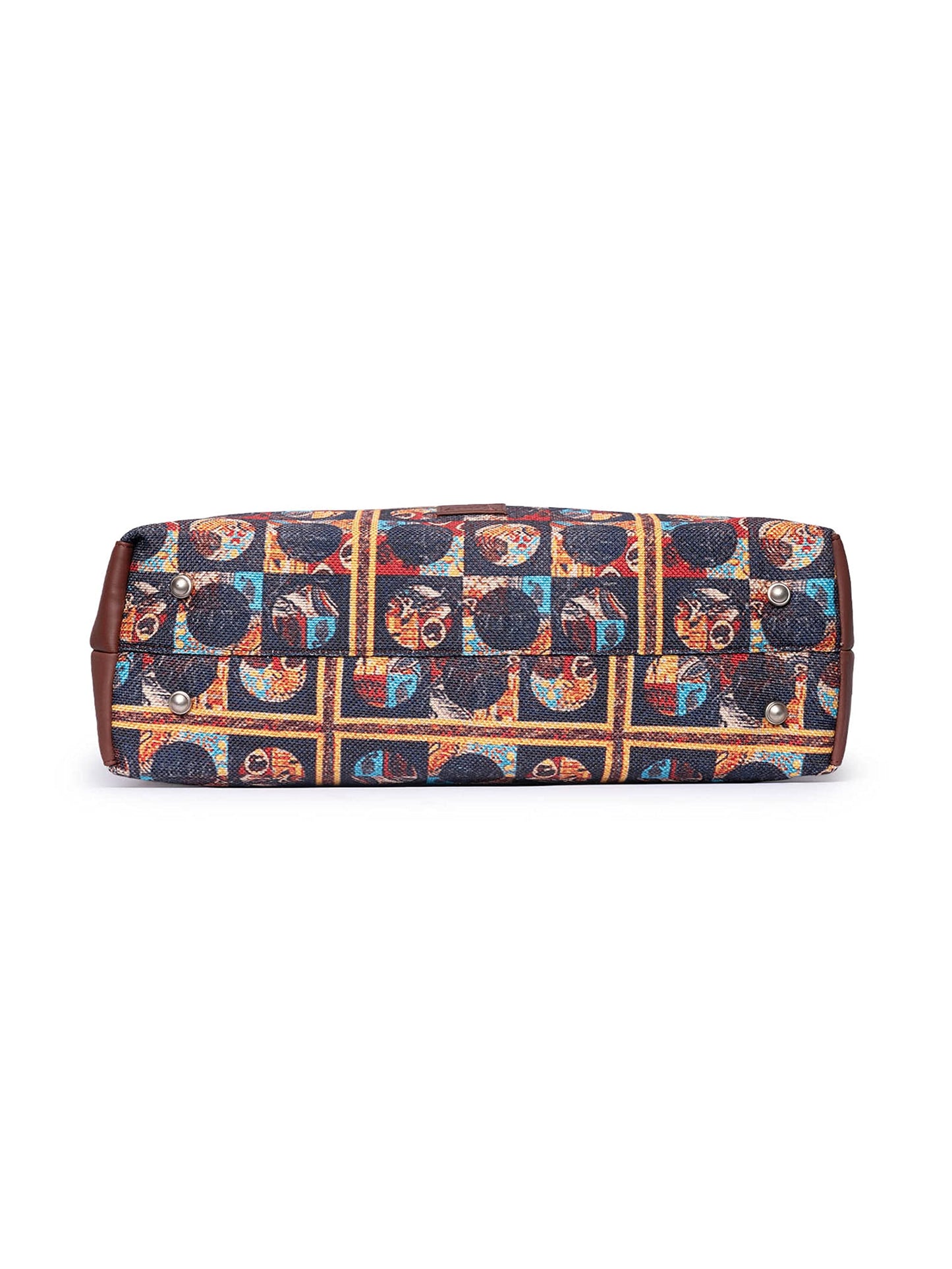 ZOUK African Art Abstract Printed Women's Jute Handcrafted Vegan Leather Multicolor Statement Office Shoulder Bag