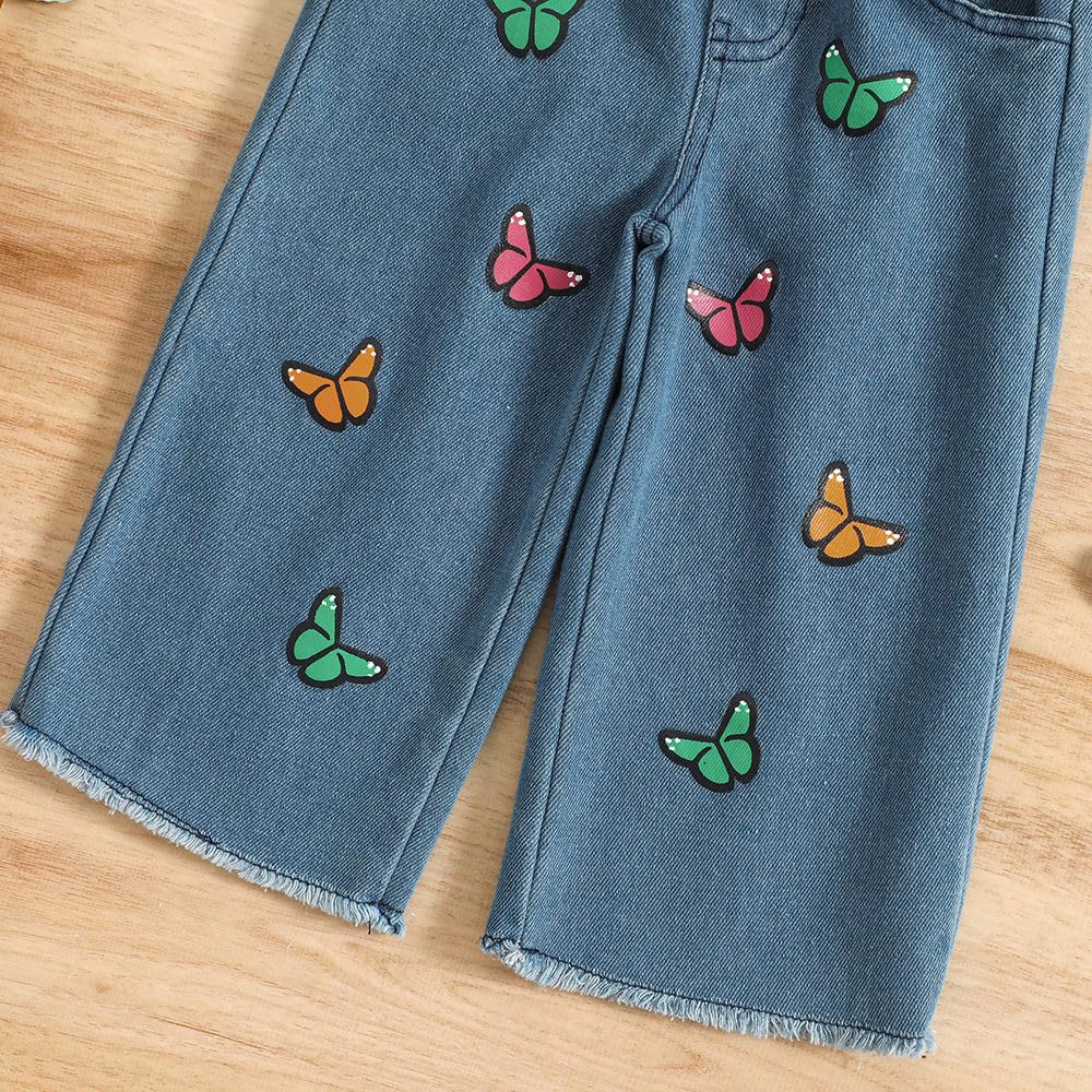 Hopscotch Girls Sleeveless Graphic Print Blue Color Jeans set (2-3 Years)