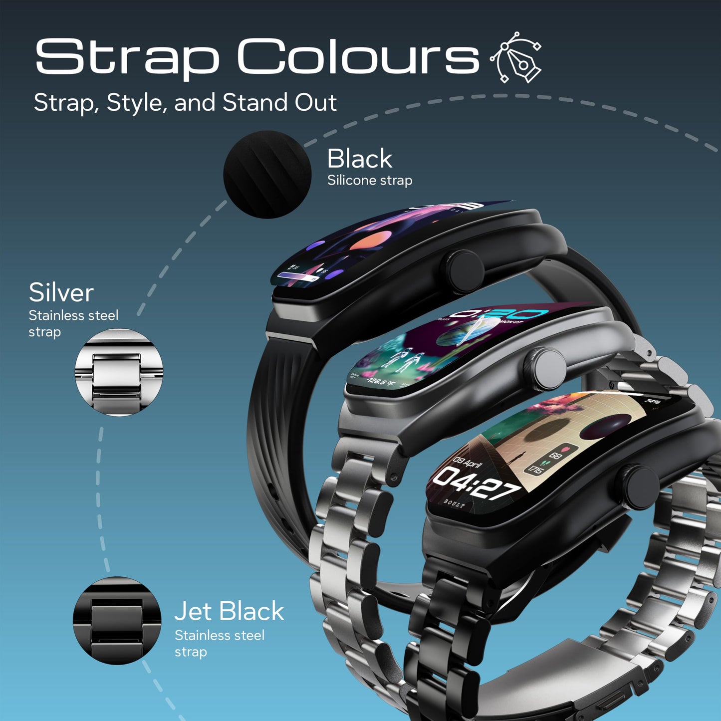 Boult Newly Launched Trail Pro Smartwatch 2.01'' 3D Curved Screen+AMOLED, BT Calling 5.3, 600 Nits Brightness, IP68, 250+ Watchfaces, 120+ Sports Modes, AI Voice Assistant, SpO2 Tracking (Metal Black)