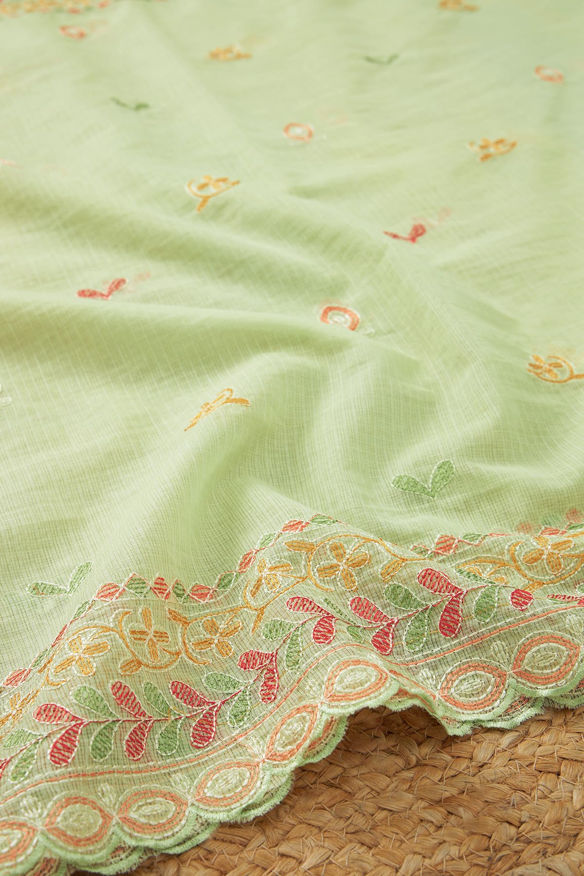 Soch Womens Light Green Kota Embroidered Dupatta With Thread Work