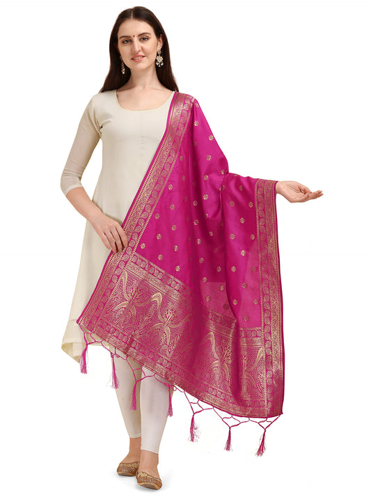 DEVANGI Women's Woven Banarasi Silk Zari Dupatta/Chunni, Width 1 Meter, Length 2.5 Meter (OM-DT-06-RANI)