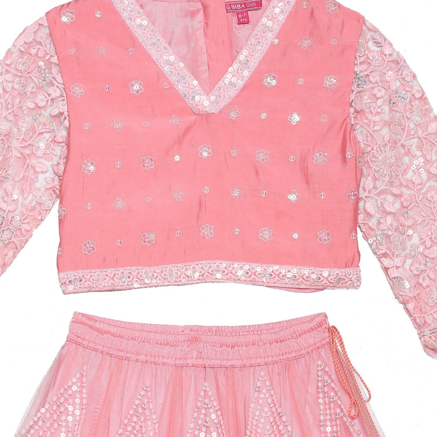 BIBA GIRL SOLID; EMBROIDRED SHORT_KURTA KID(KW5369_PINK_13)