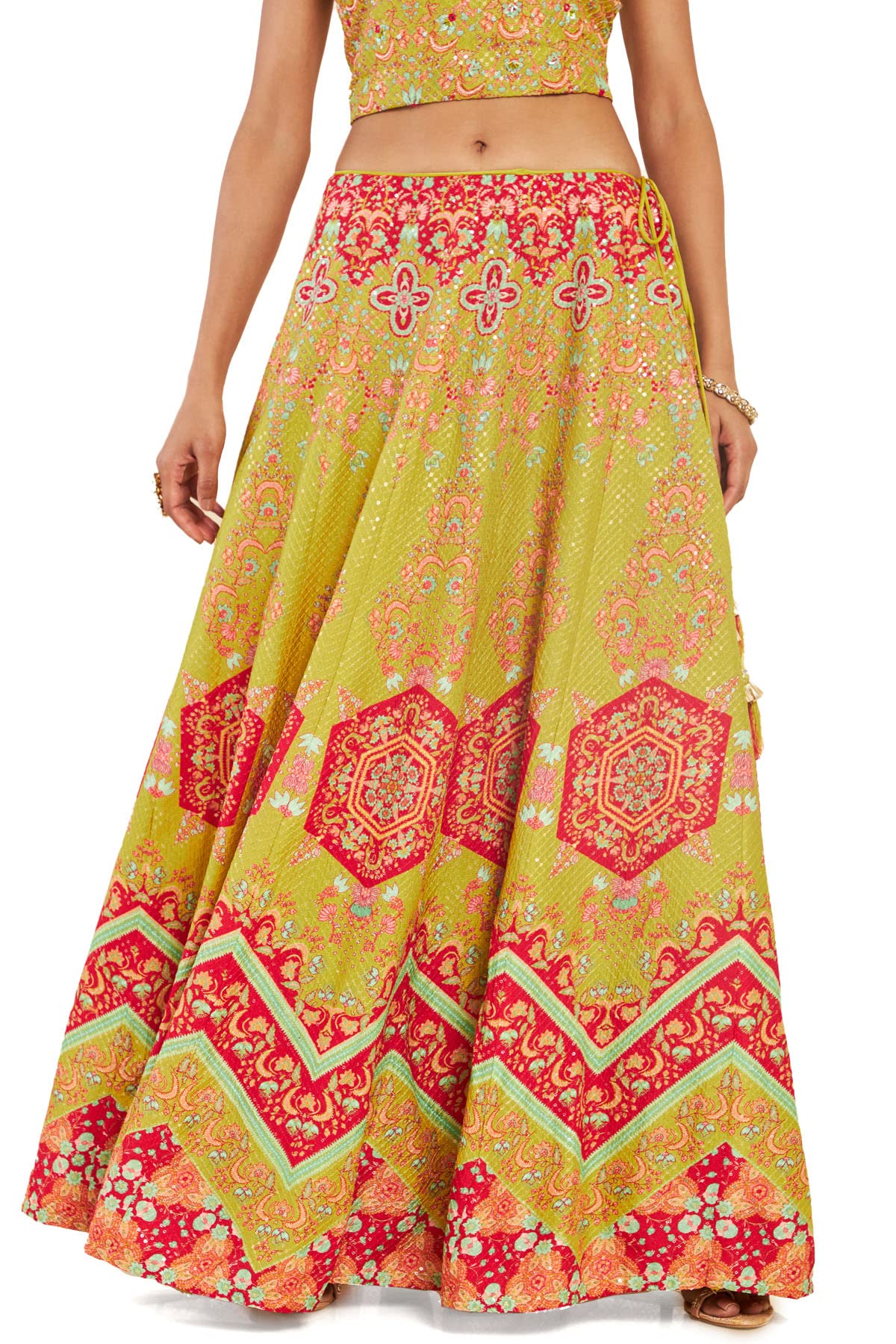 Soch Women Green Cotton Blend Floral Lehenga Choli (8907175296417_Green_Small)