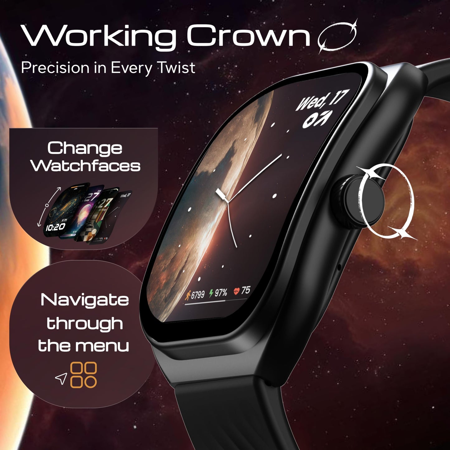 GOBOULT Trail Pro Smartwatch 2.01'' 3D Curved Screen+AMOLED, BT Calling 5.3, 600 Nits Brightness, IP68, 250+ Watchfaces, 120+ Sports Modes, AI Voice Assistant, SpO2 Tracking (Black)