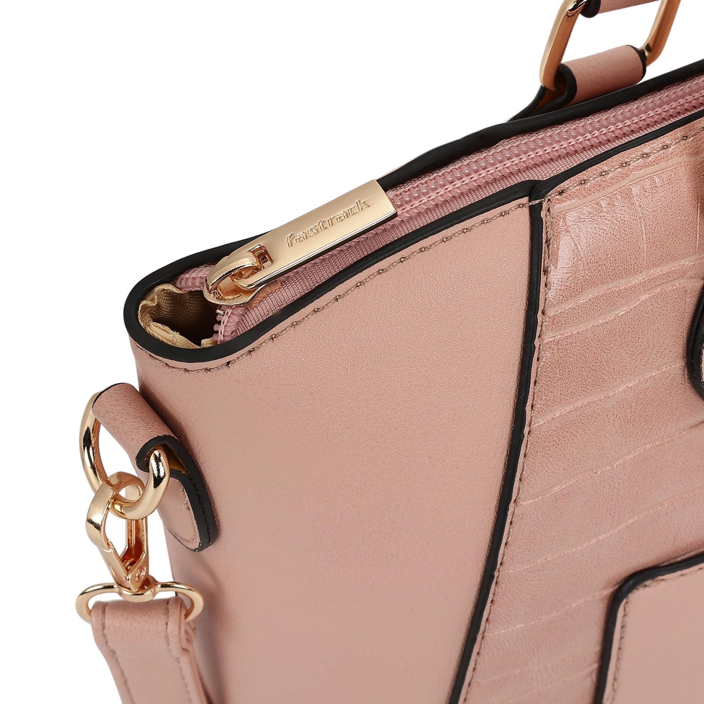 Fastrack Croco Textured Structured Satchel with Detachable Sling Strap for Women, Girls and Ladies | Fits Upto 11" iPad or Tablet | Made of Premium Faux Leather | Ladies Purse Handbag