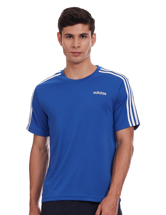 adidas Men Polyester Classic 3S Tee,Sports Fitted T-Shirts,Blubea , Large, Blue