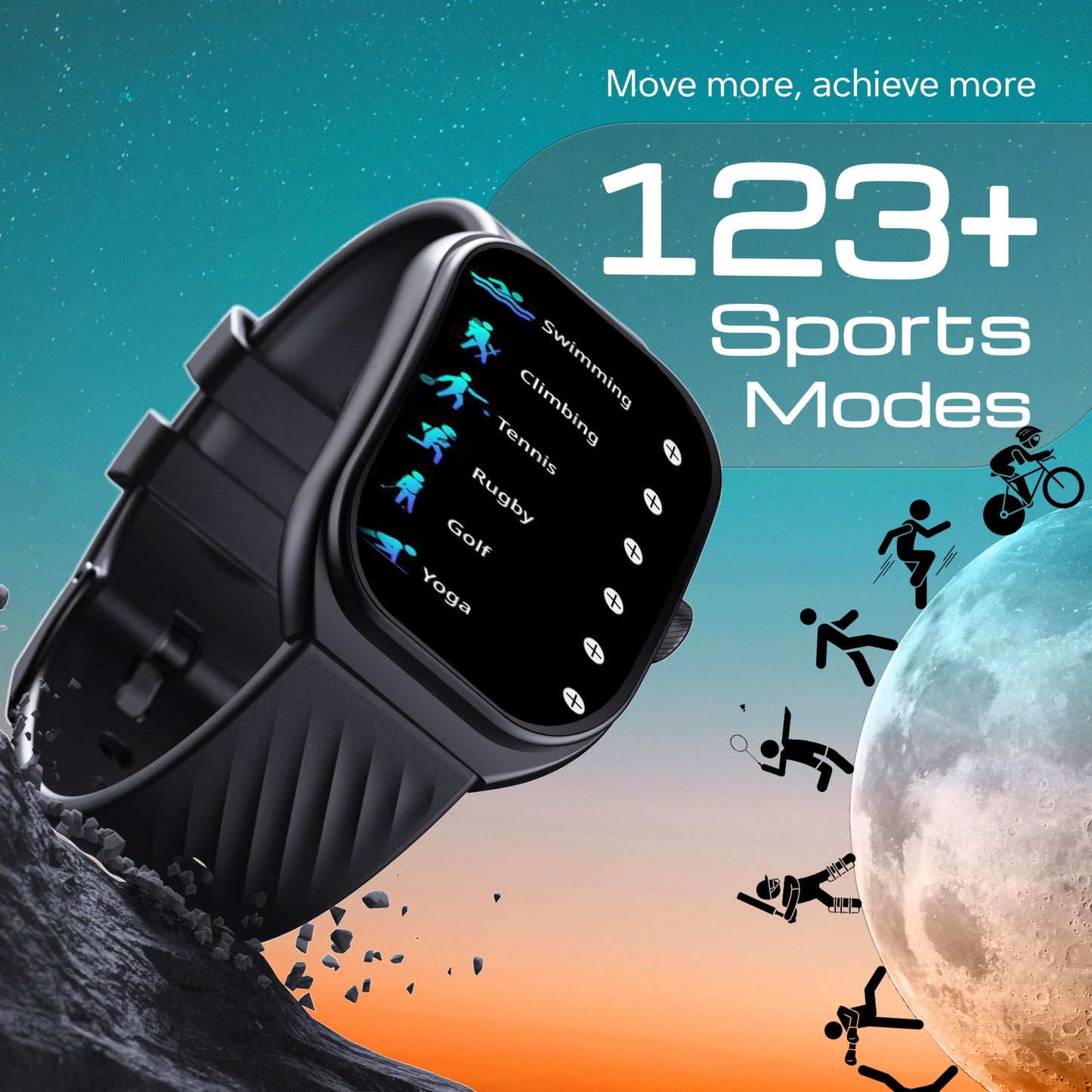 GOBOULT Trail Pro Smartwatch 2.01'' 3D Curved Screen+AMOLED, BT Calling 5.3, 600 Nits Brightness, IP68, 250+ Watchfaces, 120+ Sports Modes, AI Voice Assistant, SpO2 Tracking (Black)