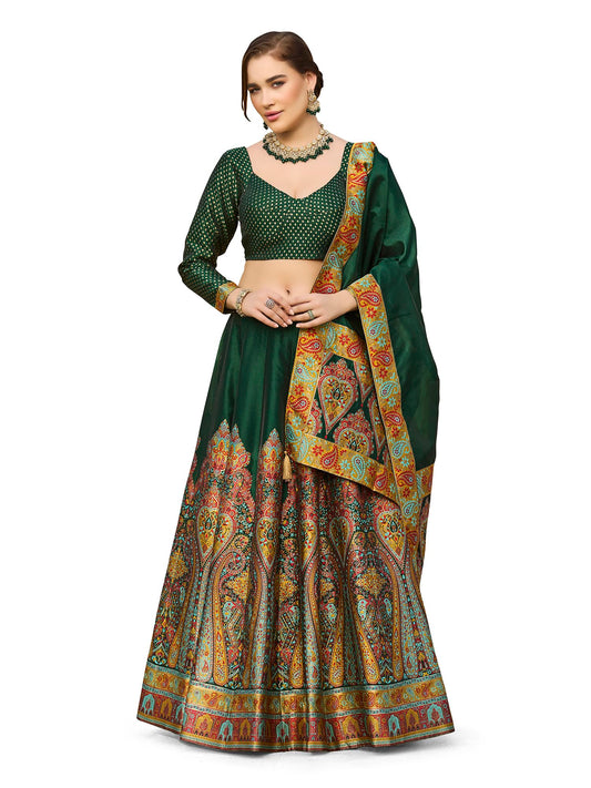 PURVAJA Women's Jacquard Semi-Stitched Lehenga choli (Nisva-D-Green_Free Size)