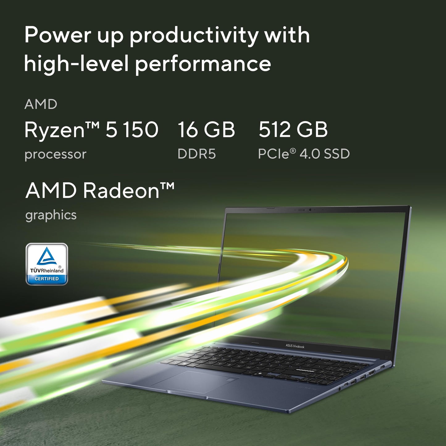 ASUS Vivobook 15 (2026),AMD Ryzen 5 150,Fingerprint Sensor,16GB RAM, 512GB SSD,FHD, 15.6", (39.6 cm),Windows 11,M365 Basic(1 Year)* Office 2024,Quiet Blue,1.70 kg,M1502NAQ-BQ118WS,Thin & Light Laptop