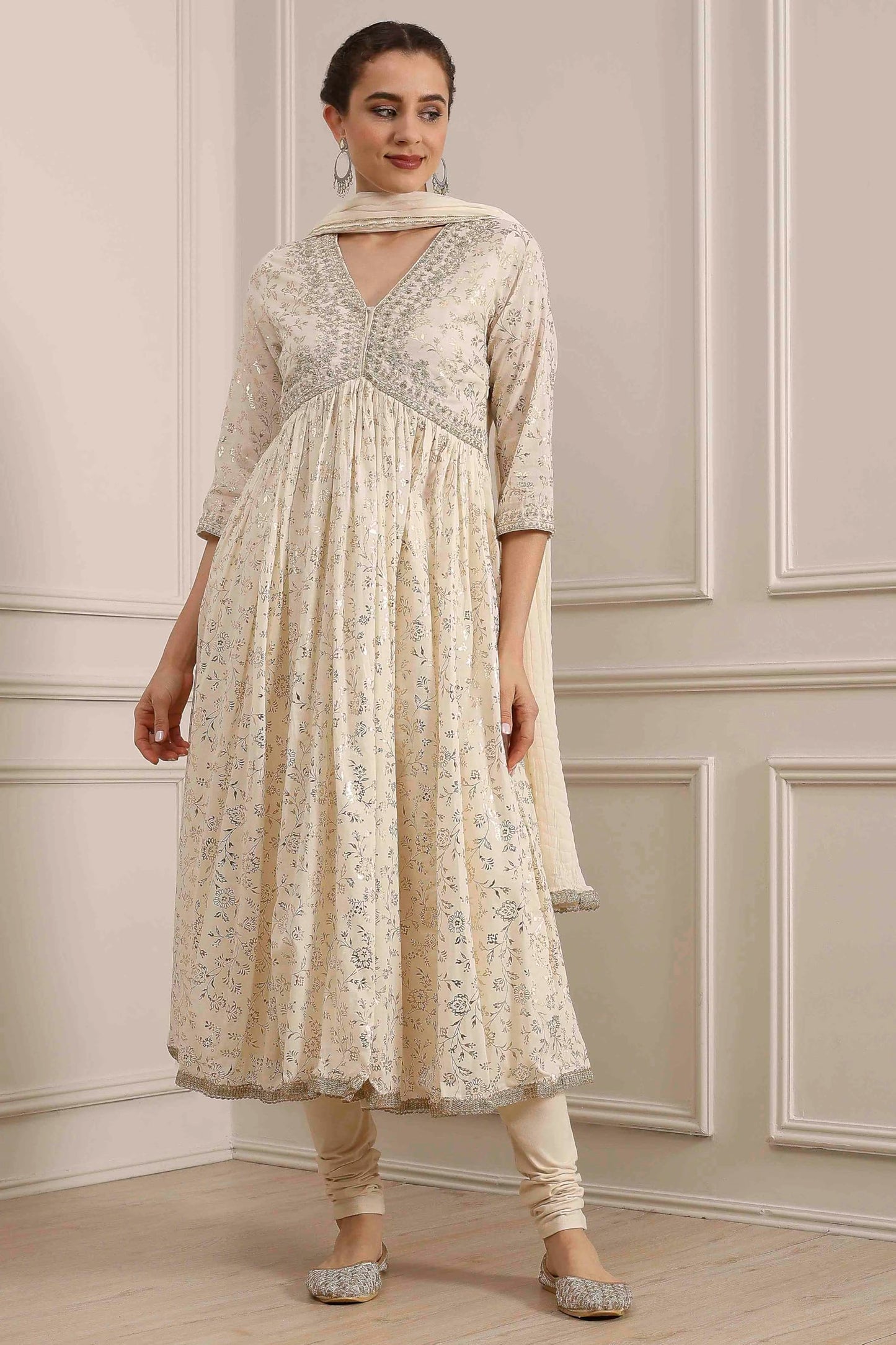 Biba Women's Cotton Kurta, Bottom, Dupatta (SKDMRIGL31132AW25OWHT