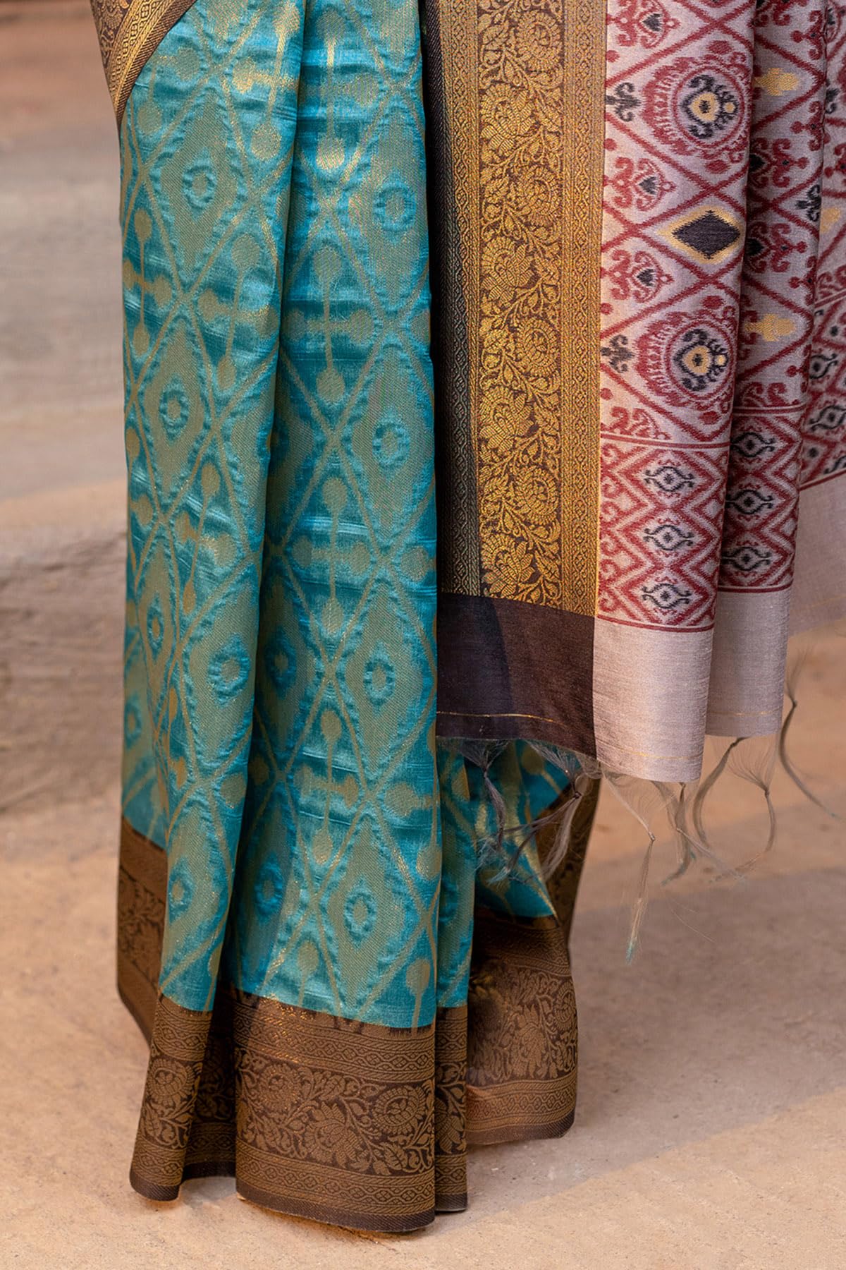 Soch Womens Turquoise Blue Tussar Zari Woven Saree