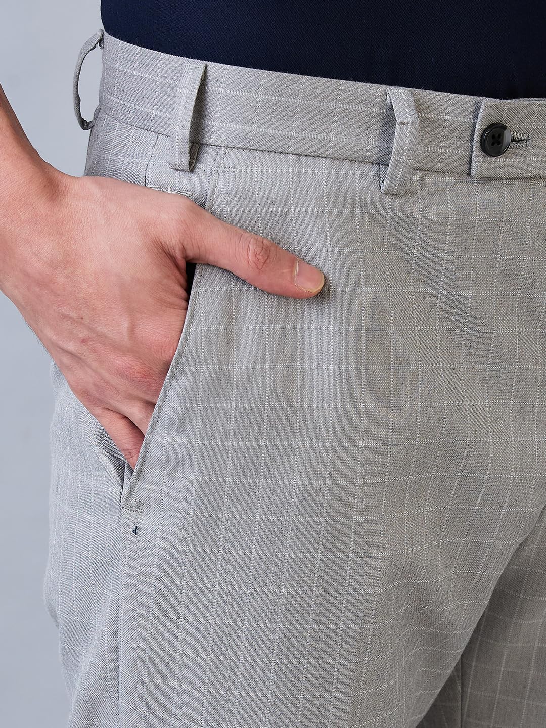 Park Avenue Men's Regular Fit Formal Trousers, Poly Viscose Blend, Checked Pattern, Mid Rise | Medium Grey