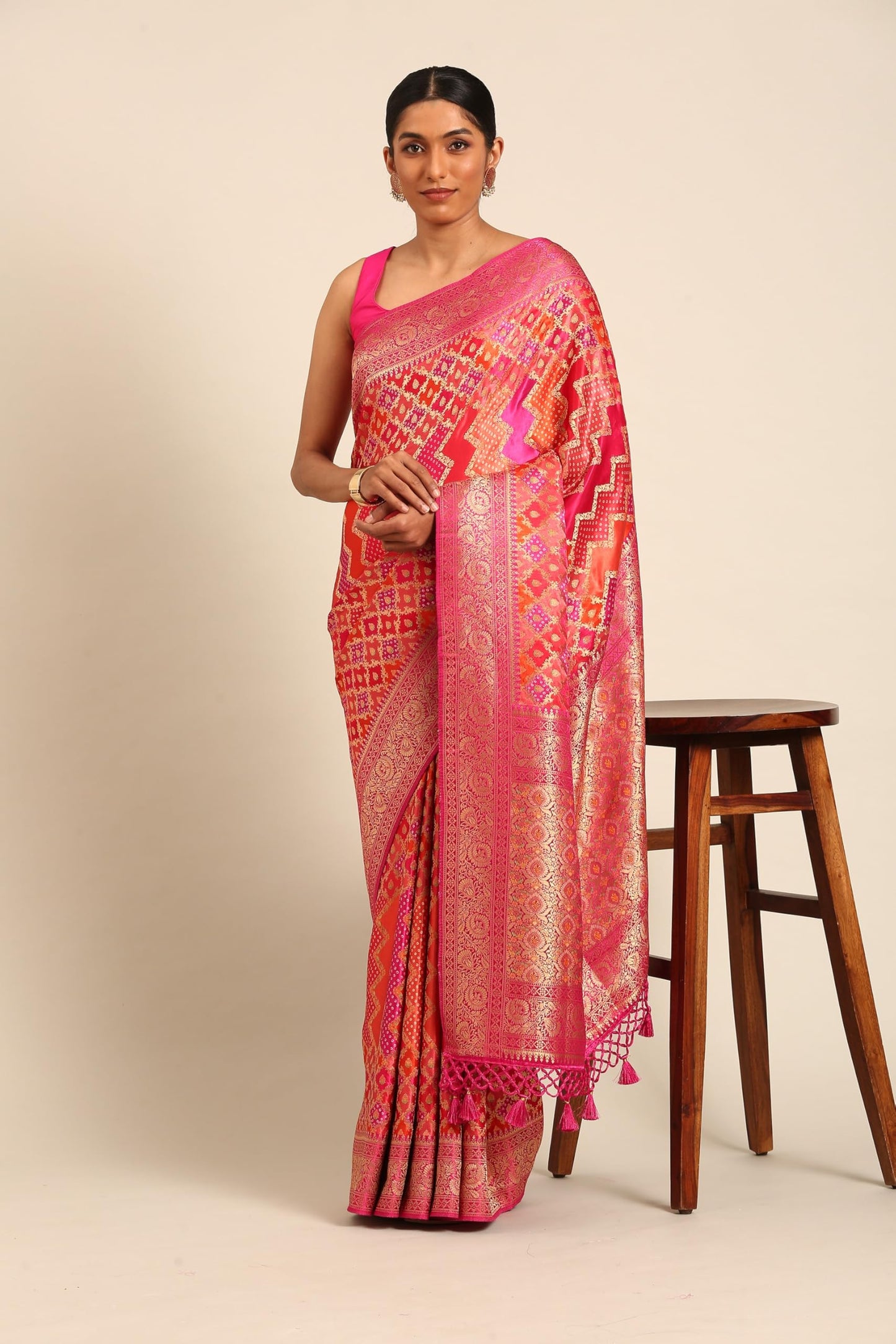 MOHEY Women's Rani Art Silk Embroidered Saree (Rani)