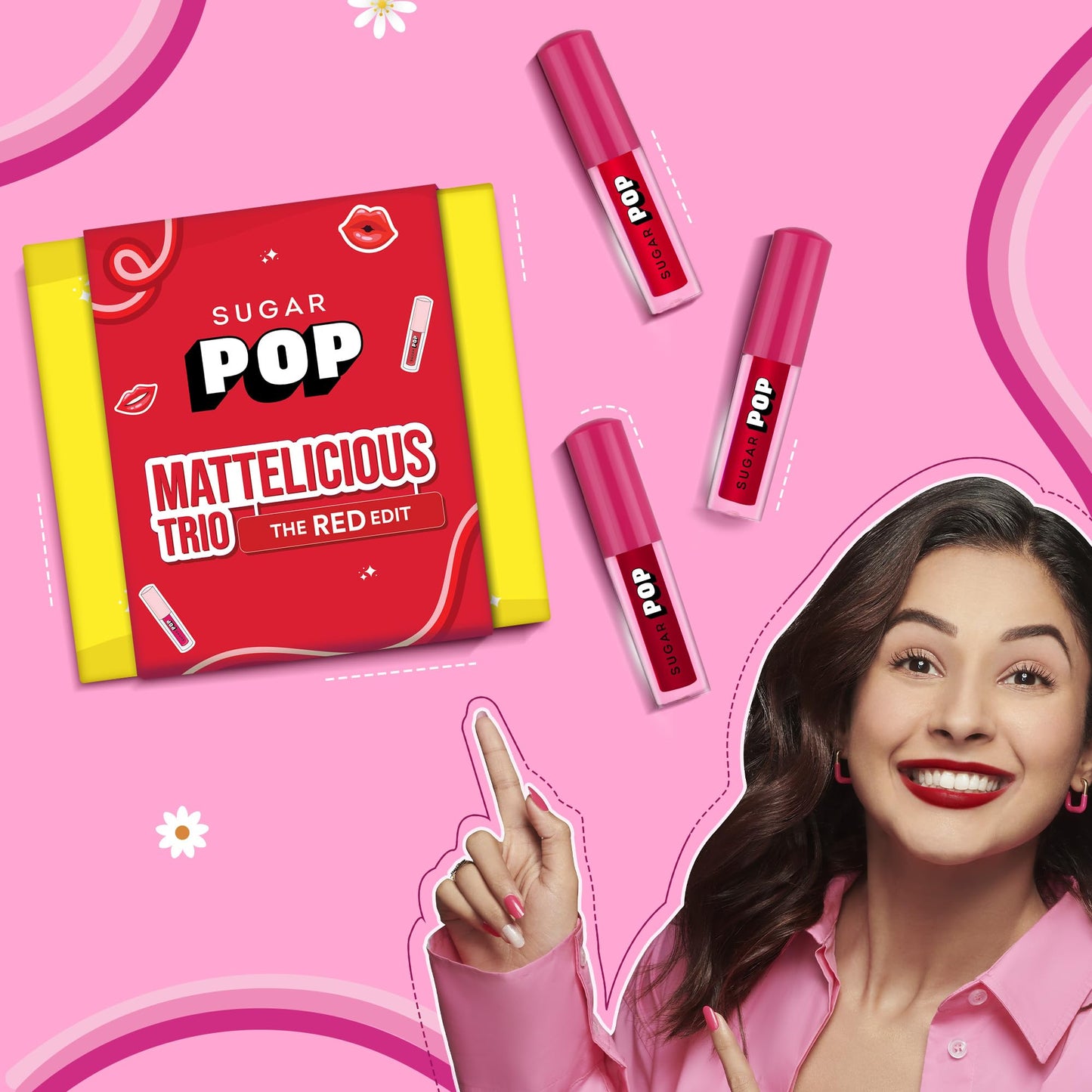 SUGAR POP Mattelicious Trio - The Red Edit - 4.8 ml | Set of 3 Red Matte Lipcolours | Non-drying | Transfer-proof | Smudgeproof