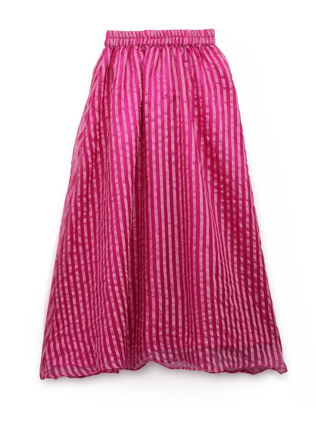 studio rasa Kids Girls Organza Woven Striped Skirt for Wedding Festive Party (GSC12206/3-4_Pink_3-4Y)