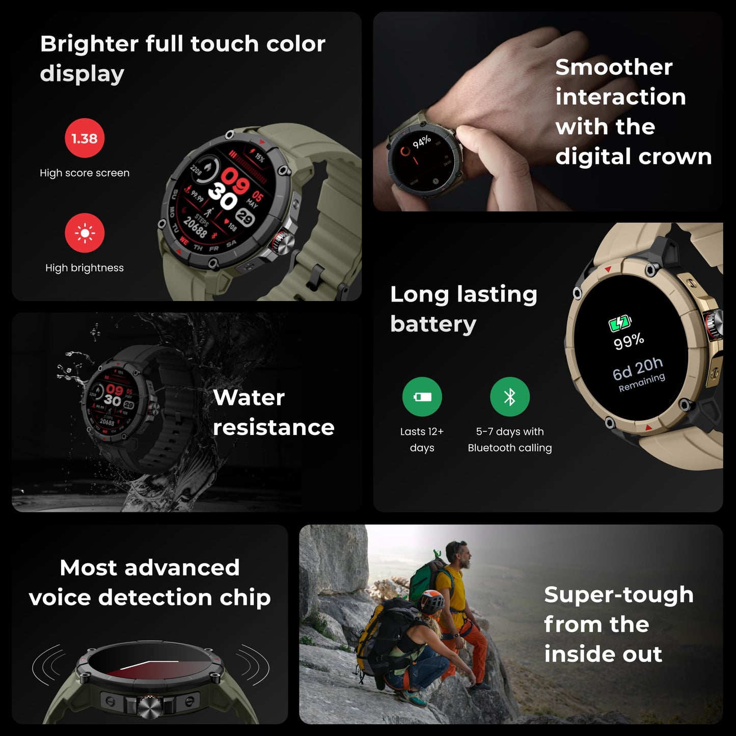 Smart Goat Latest Rugged & Sporty Smart Watch with Alexa, Bluetooth Calling,1.38" HD Display, Touch Screen, 100+ Sports Modes, Waterproof, SpO2, Sleep Monitor, Fitness Tracker,(Golden Ecru)