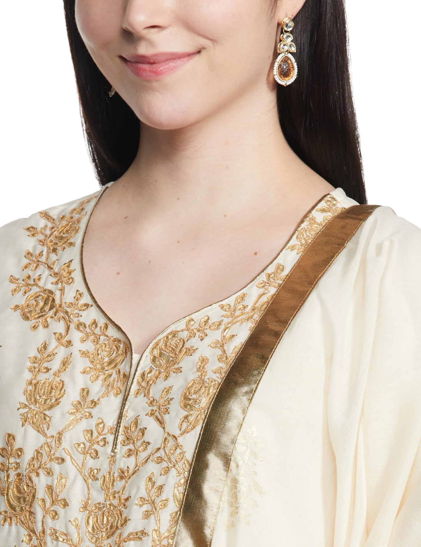 Biba Women Off White Poly Chanderi Fitted Kurta Set_40